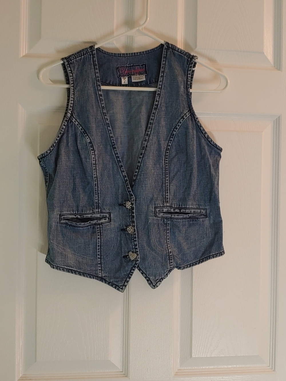 Vintage Y2K Younique Denim Vest with Rhinestone Buttons Womens/Juniors Size L